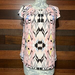 J. Crew Pleated Crew Neck Cap Sleeve Shiny Pink Blouse